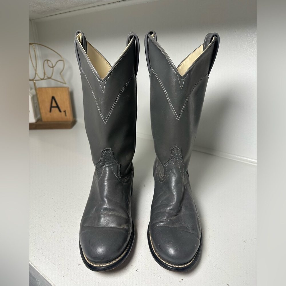 Vintage Laredo Roper Boots Women’s 6.5B Gray Leather Classic Western Roper USA - Picture 2 of 9